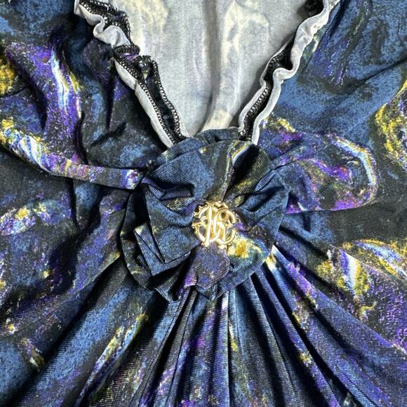 Y2k Roberto Cavalli Ruffle Heart Print Top S Italy Romantic Glam Designer Rare - Picture 7 of 14